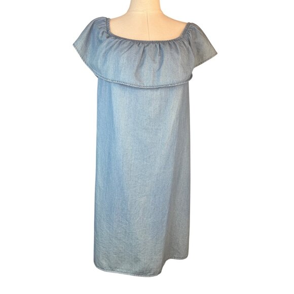 2/$30 Vero Moda Chambray Frill Dress XL 100% Cotton Light Blue - Picture 8 of 12